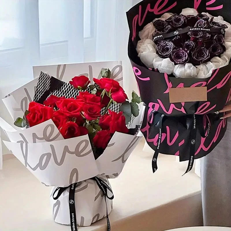 20pcs Love Floral Bouquet Wrapping Paper - Waterproof, Perfect for Romantic Gift Wrapping