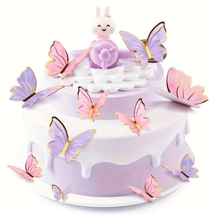 10Pcs/set 3D Butterfly Cake Topper Cards – Elegant Dessert Decorations for Parties & Home