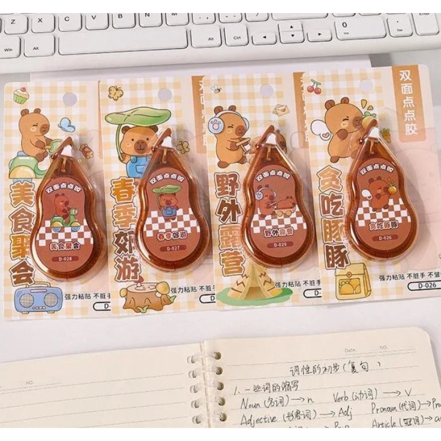 Capybara-Themed Glue Dot Tape Roll-on Double-Sided Adhesive for DIY Craft, Office, Schools