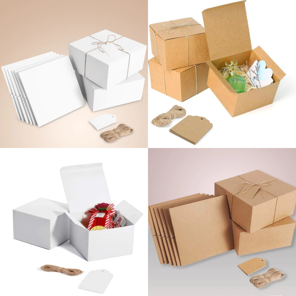 Square Kraft Paper Gift Box with Hemp Rope & Tag – Minimalist & Stylish Packaging