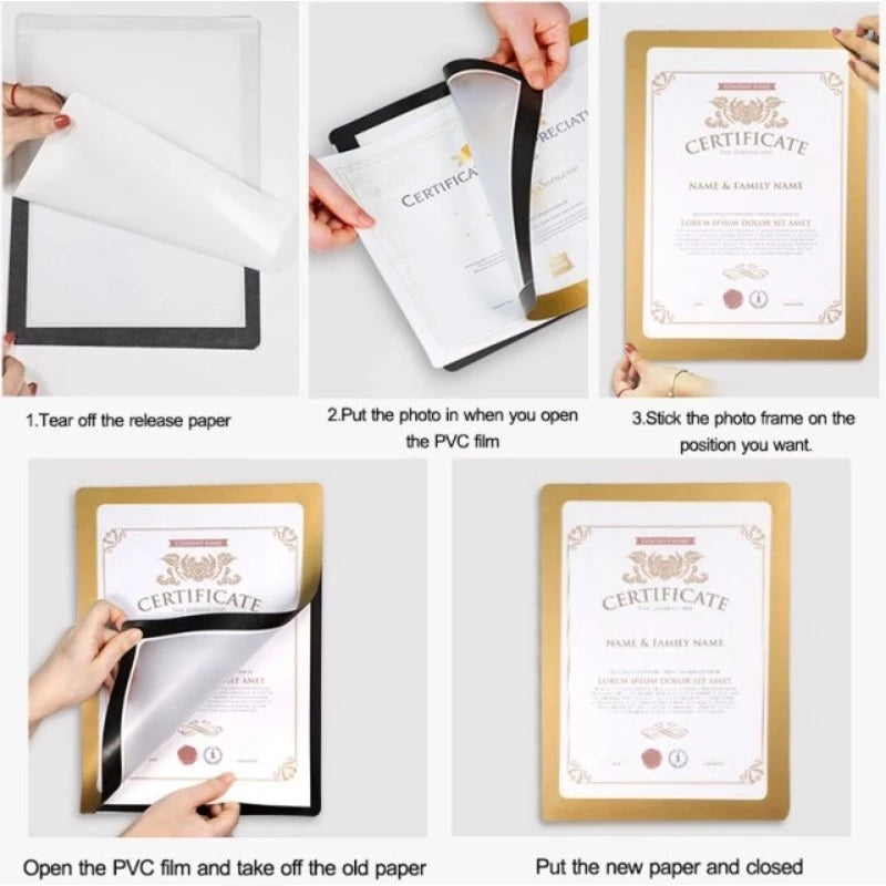 5pcs | Magnetic Photo Frames - DIY Wall Decor Photo Certificate Office Sticker Wall Frame