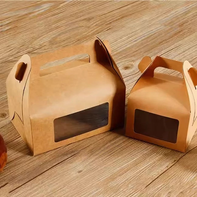 Pastry Kraft Paper Case Cake Picnic Box With Window, Cookie, Food Packaging Box