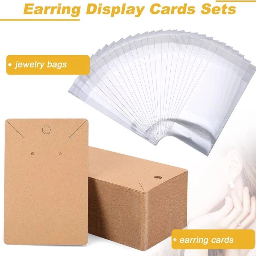 50pcs/Set Blank Kraft Paper Jewelry Holder Cards – Earring, Necklace, Keychain & Bracelet Display