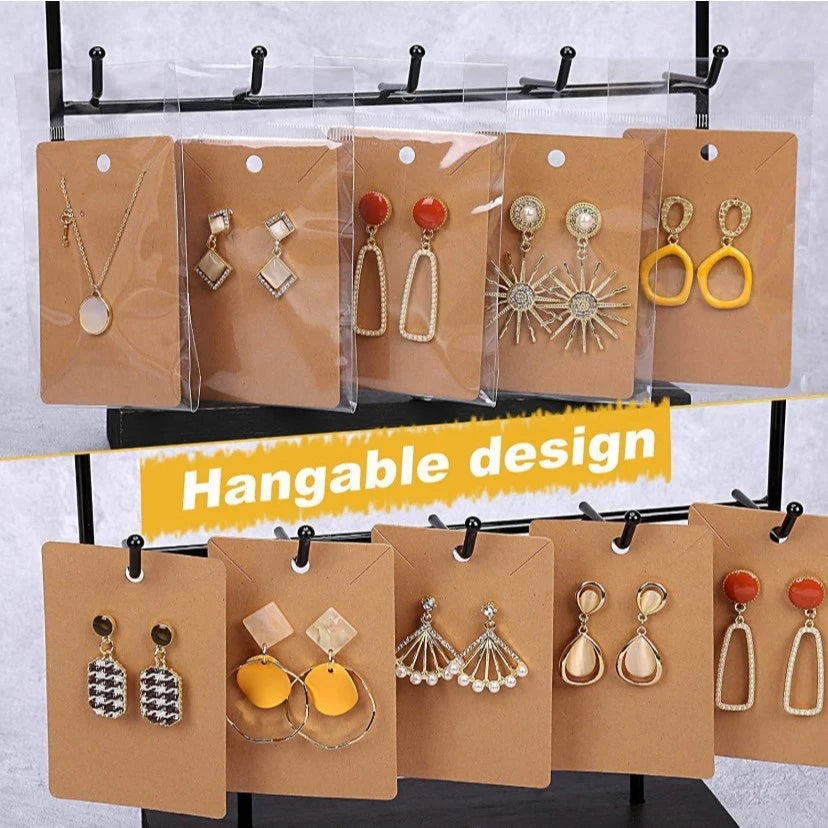 50pcs/Set Blank Kraft Paper Jewelry Holder Cards – Earring, Necklace, Keychain & Bracelet Display