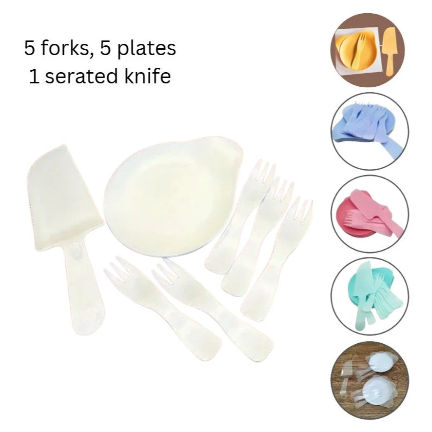 Knife, Fork and Plate Disposable Set – Durable Plastic Cutlery for Dessert, Birthday & Wedding Event