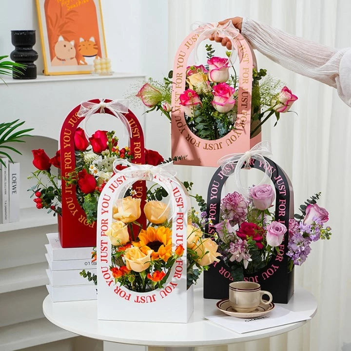 Just For You Flower Gift Box With Handles - Elegant Flower Baskets for Special Occasions