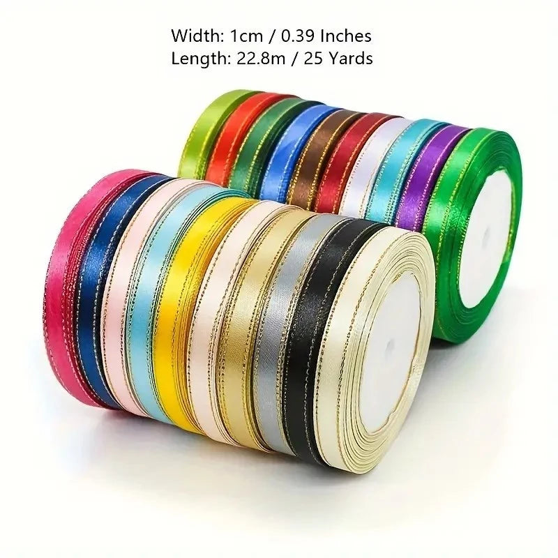 1cm Double Gold Edge Ribbon 1 Roll Gift Wedding Christmas Festival Holiday Package Ribbons