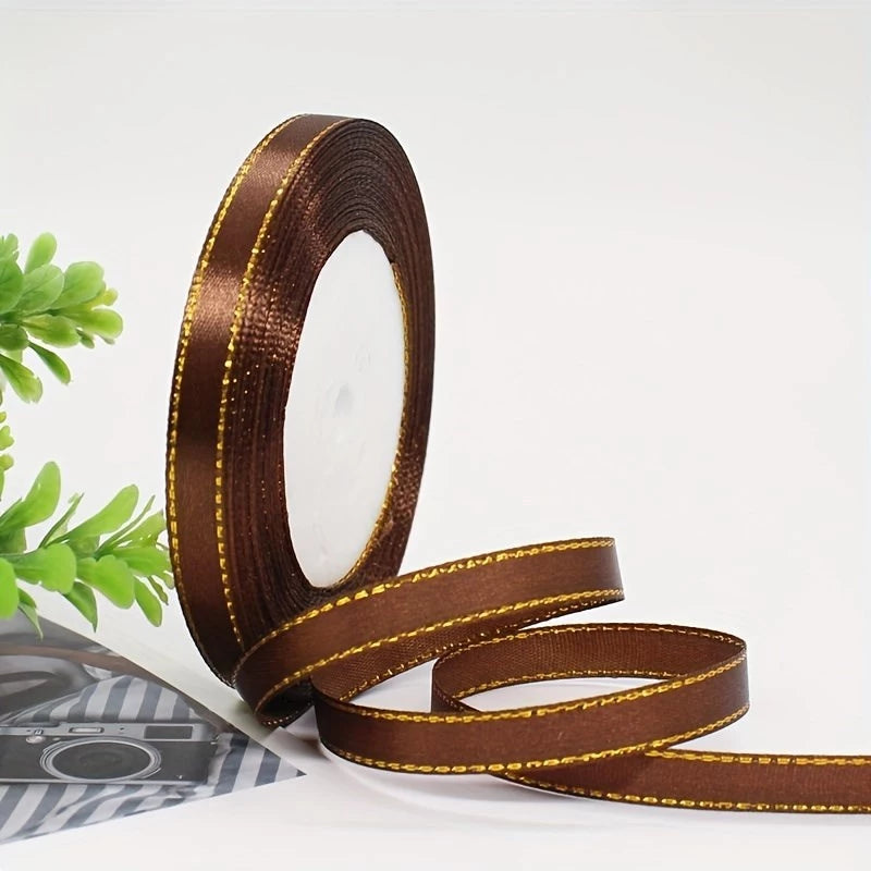 1cm Double Gold Edge Ribbon 1 Roll Gift Wedding Christmas Festival Holiday Package Ribbons