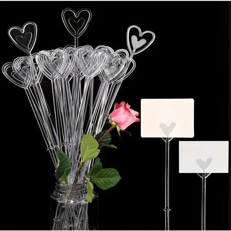 80pcs Plastic Heart Shape Card Holders for Floral Arrangements, Household Item, Wedding Decorations