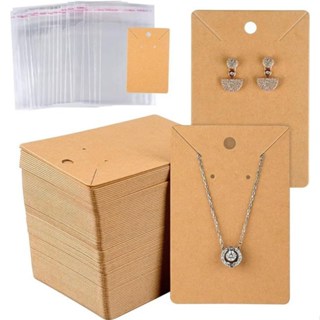 50pcs/Set Blank Kraft Paper Jewelry Holder Cards – Earring, Necklace, Keychain & Bracelet Display