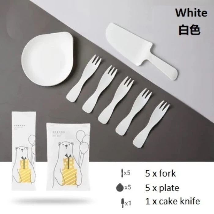 Knife, Fork and Plate Disposable Set – Durable Plastic Cutlery for Dessert, Birthday & Wedding Event