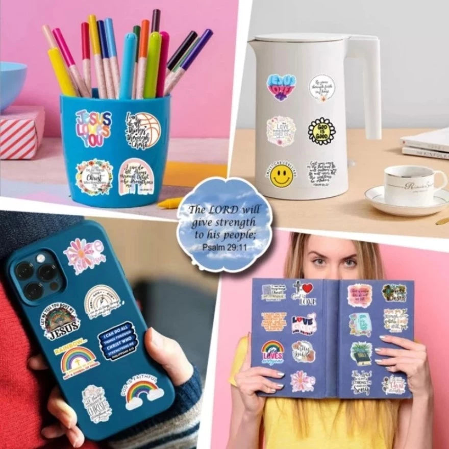 Jesus Bible Phrase Slang Stickers - Classical Wisdom Words Waterproof Doodle Stickers