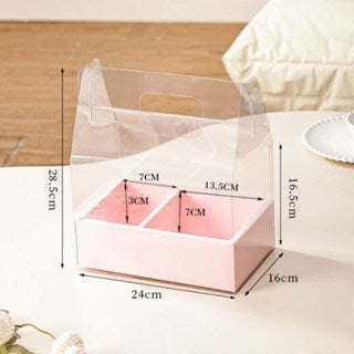 5PCS Transparent Acetate Flower Cake Box With Divider Handle Gift Packaging Set Mini Cake