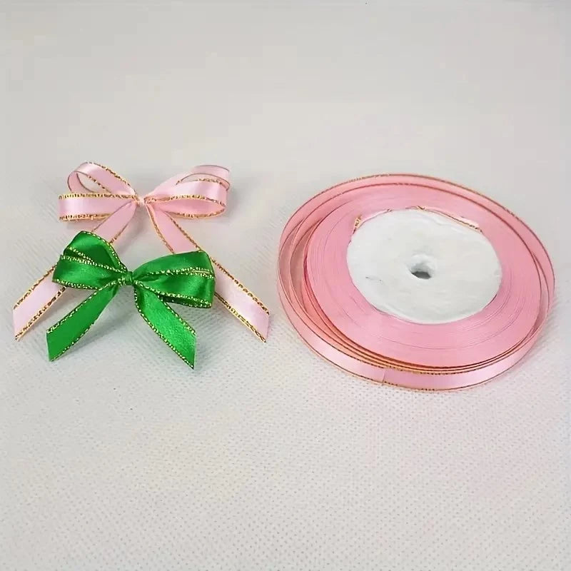 1cm Double Gold Edge Ribbon 1 Roll Gift Wedding Christmas Festival Holiday Package Ribbons