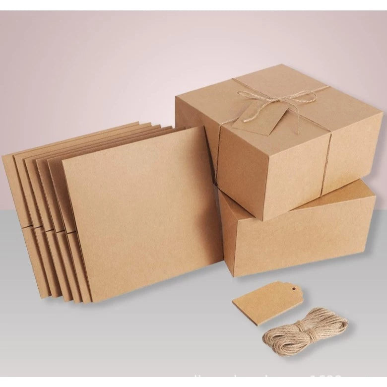 Square Kraft Paper Gift Box with Hemp Rope & Tag – Minimalist & Stylish Packaging