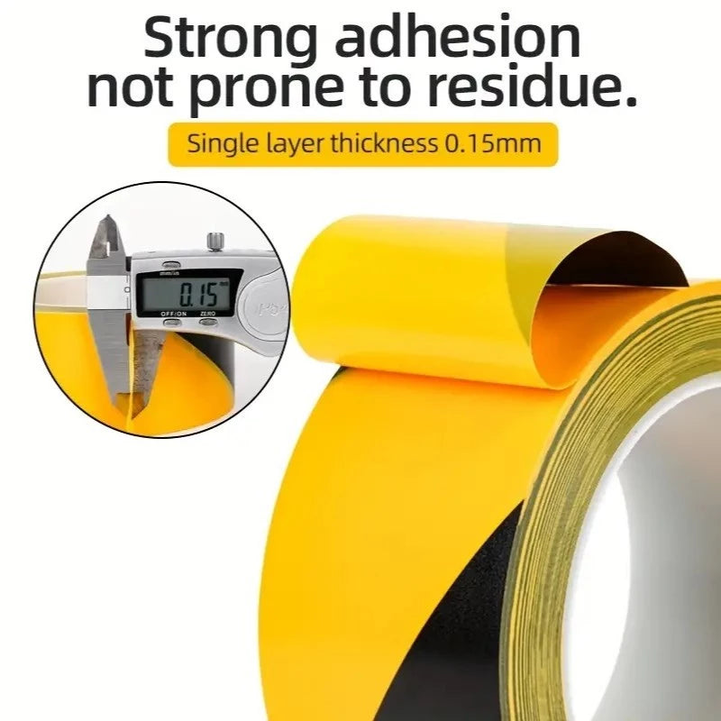 18M Warning Tape – Black & Yellow Striped PVC Safety, Durable Adhesive Tape 18meters