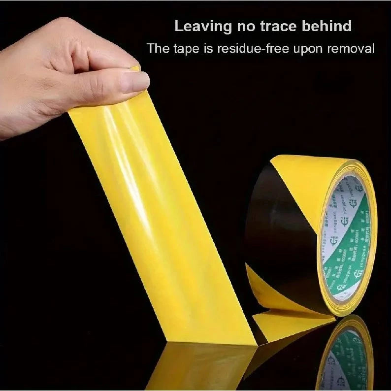 18M Warning Tape – Black & Yellow Striped PVC Safety, Durable Adhesive Tape 18meters
