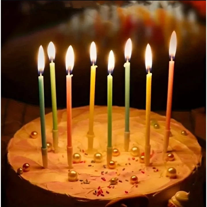 8pcs Rainbow Pencil Candles for Birthday Cakes - Colorful Long Thin Candles, Perfect for Parties