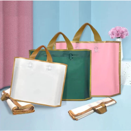 50pcs/set Frosted Gold Lining Tote Bag High Quality Plastic Handlebag and packaging souviner