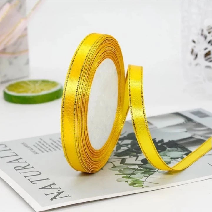 1cm Double Gold Edge Ribbon 1 Roll Gift Wedding Christmas Festival Holiday Package Ribbons