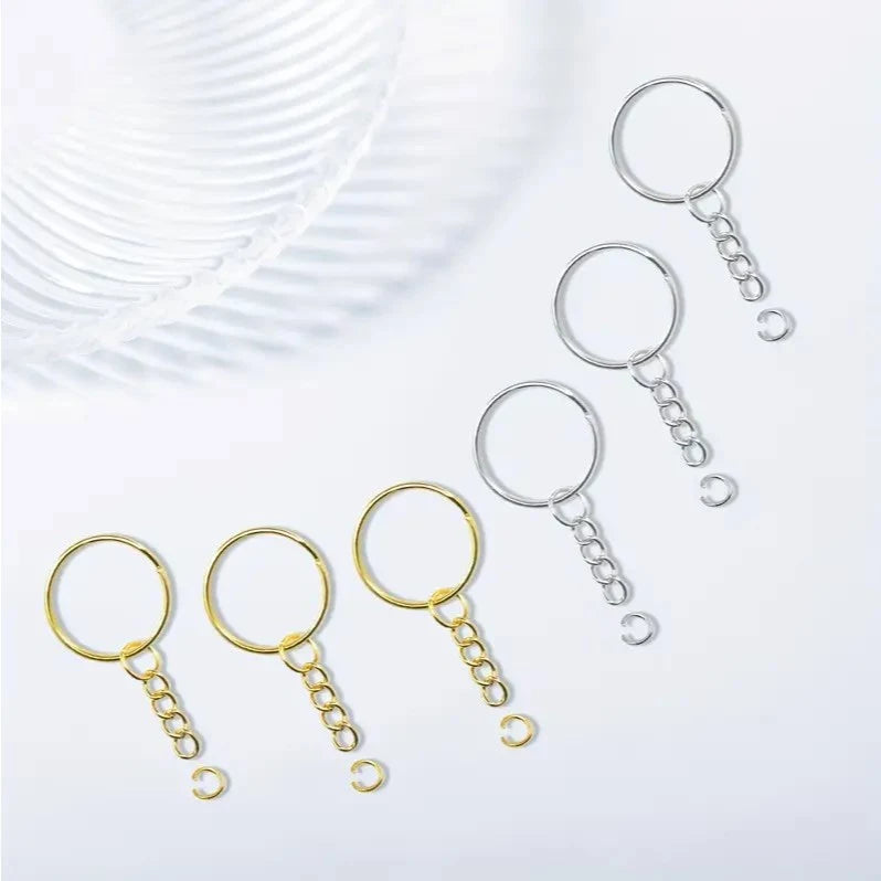 50pcs Aperture Keychain Rings – Silver and Gold Stainless Steel Key Ring Buckles for DIY