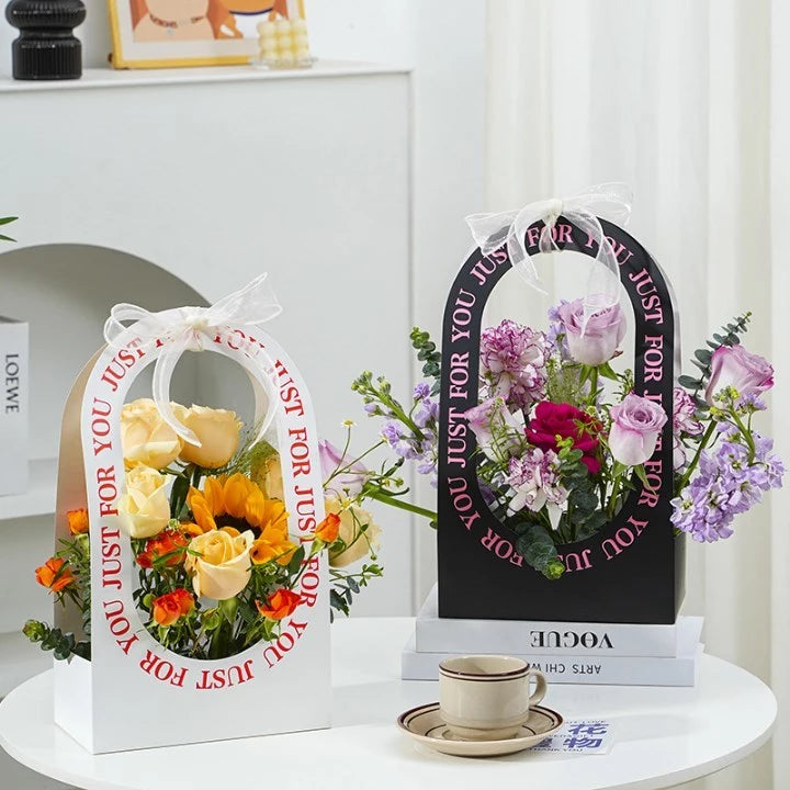 Just For You Flower Gift Box With Handles - Elegant Flower Baskets for Special Occasions