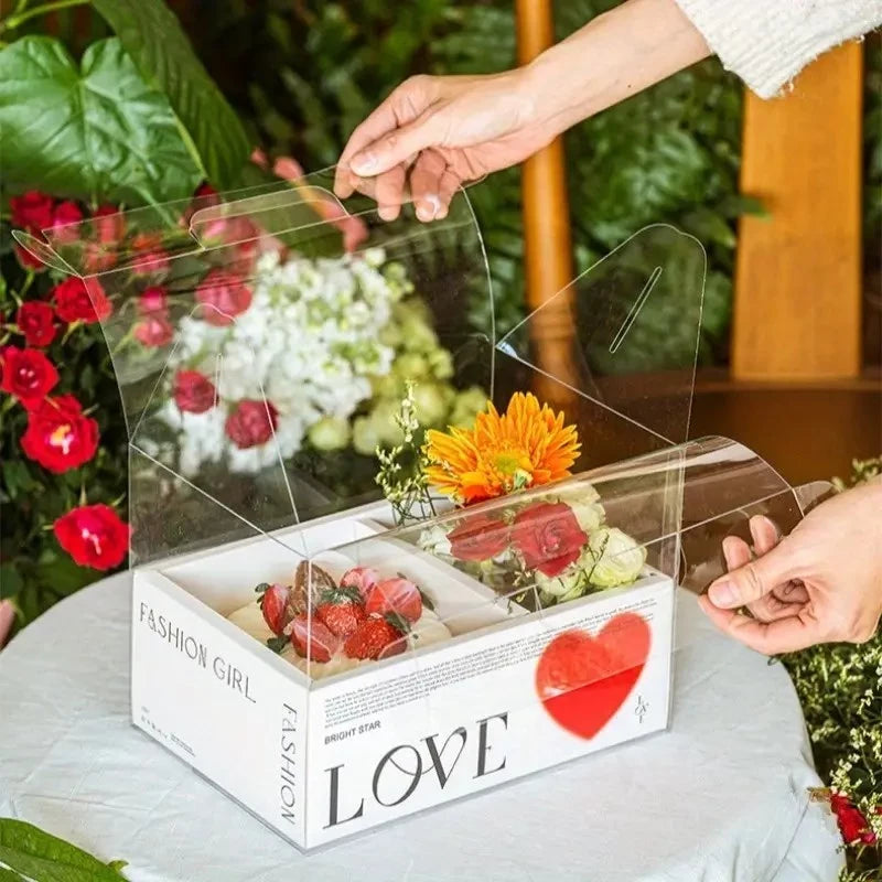 5PCS Transparent Acetate Flower Cake Box With Divider Handle Gift Packaging Set Mini Cake