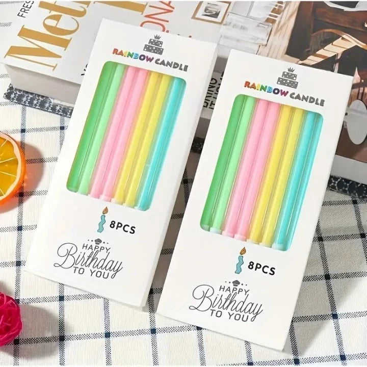 8pcs Rainbow Pencil Candles for Birthday Cakes - Colorful Long Thin Candles, Perfect for Parties