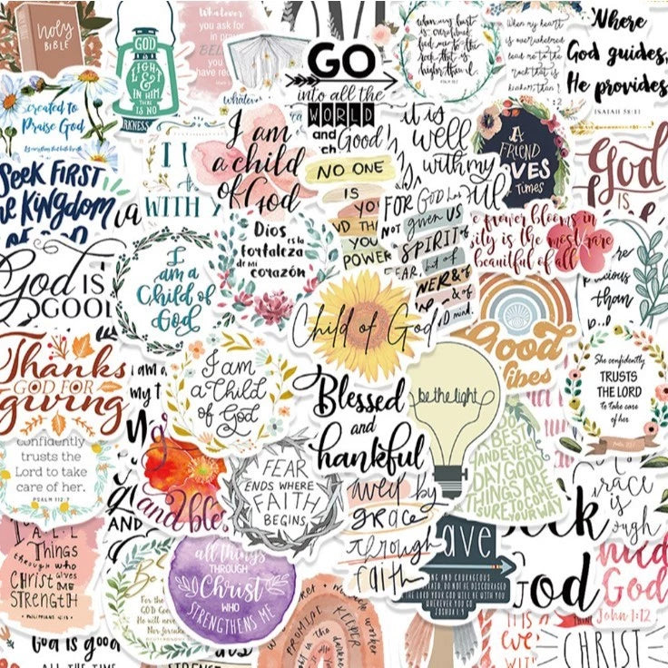 Jesus Bible Phrase Slang Stickers - Classical Wisdom Words Waterproof Doodle Stickers