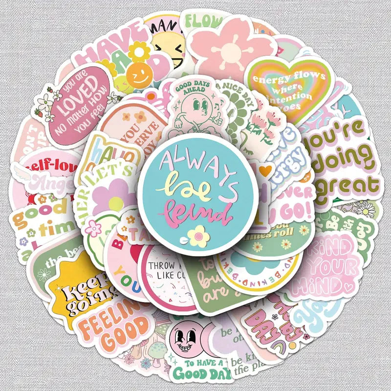 50pcs Danish pink inspirational sticker -creative positive energy short sentences waterproof sticker