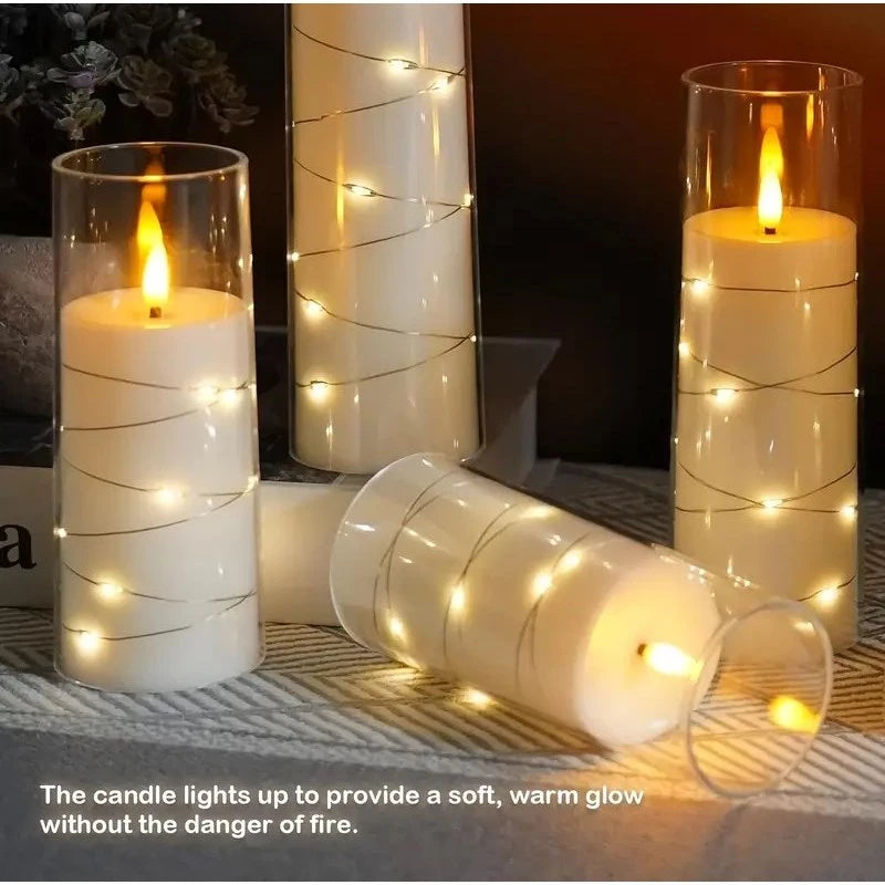 Copper Wire Flameless Candles With Embedded Star Strings, LED candles, Romantic Atmltwosphere Decor.