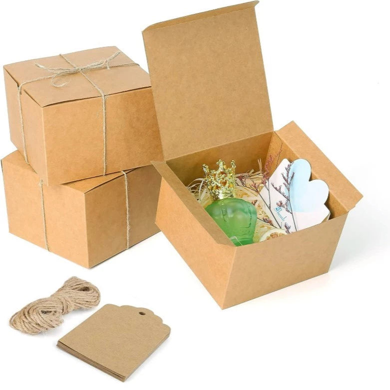 Square Kraft Paper Gift Box with Hemp Rope & Tag – Minimalist & Stylish Packaging