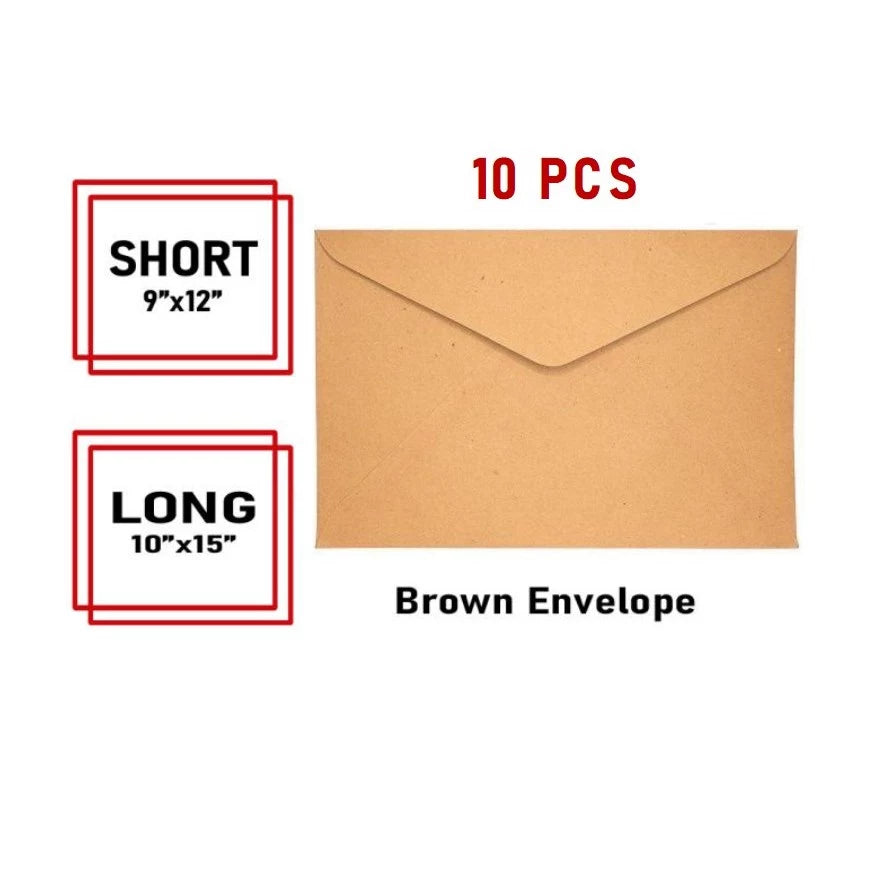 10pcs | BROWN ENVELOPE Short & Long - Office, School, Mailing Supplies, Letter Packaging
