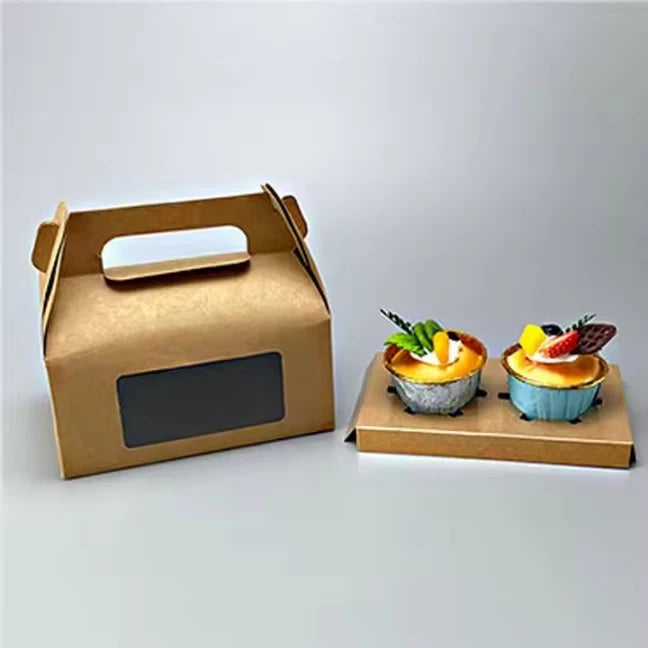 Pastry Kraft Paper Case Cake Picnic Box With Window, Cookie, Food Packaging Box