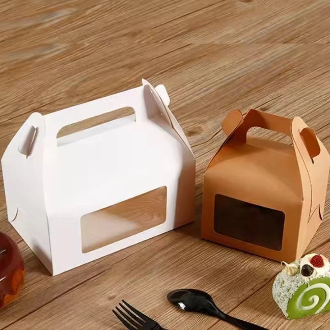 Pastry Kraft Paper Case Cake Picnic Box With Window, Cookie, Food Packaging Box