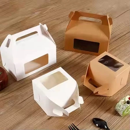 Pastry Kraft Paper Case Cake Picnic Box With Window, Cookie, Food Packaging Box