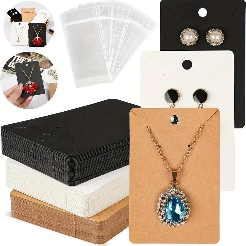 50pcs/Set Blank Kraft Paper Jewelry Holder Cards – Earring, Necklace, Keychain & Bracelet Display