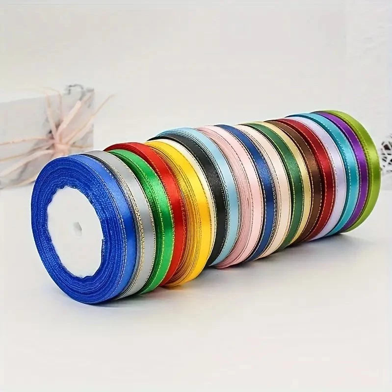 1cm Double Gold Edge Ribbon 1 Roll Gift Wedding Christmas Festival Holiday Package Ribbons