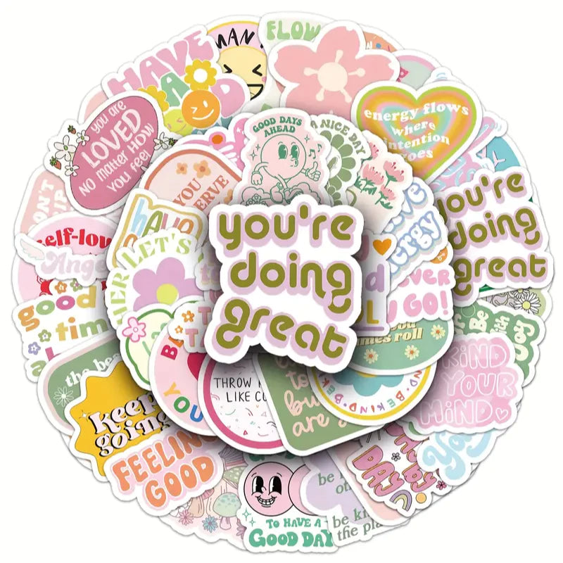 50pcs Danish pink inspirational sticker -creative positive energy short sentences waterproof sticker