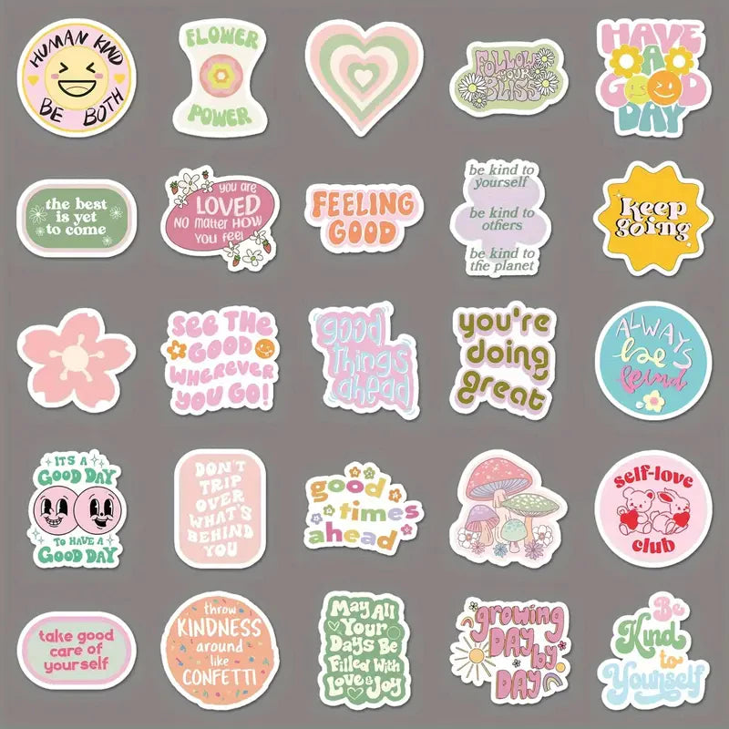 50pcs Danish pink inspirational sticker -creative positive energy short sentences waterproof sticker