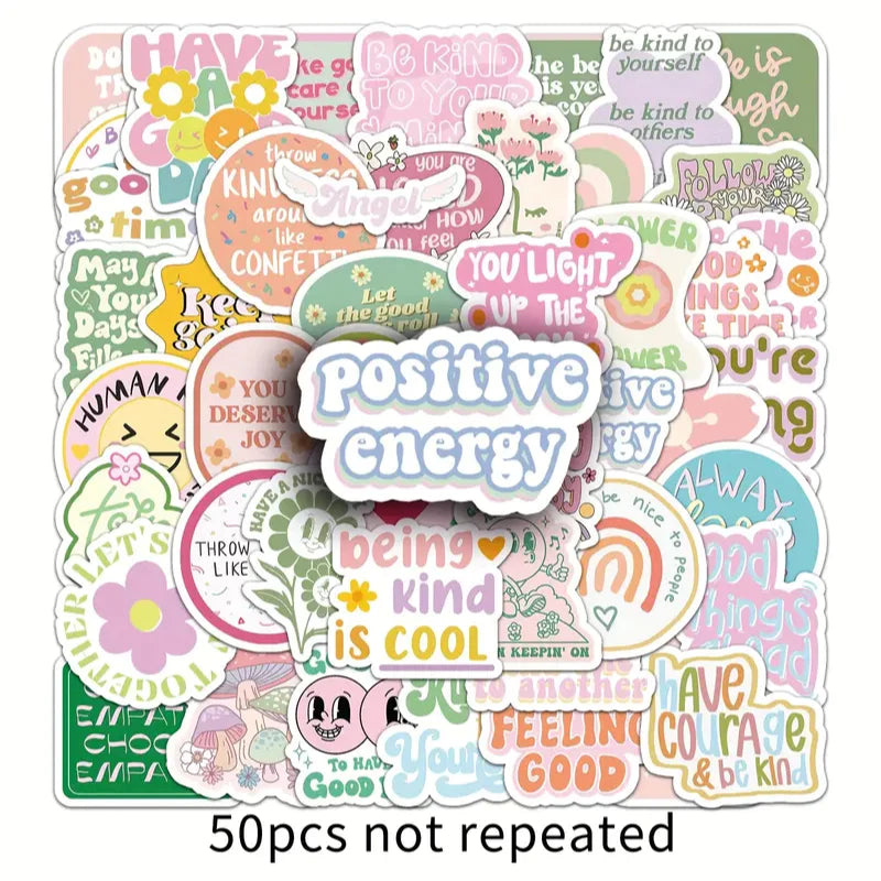 50pcs Danish pink inspirational sticker -creative positive energy short sentences waterproof sticker