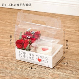 5PCS Transparent Acetate Flower Cake Box With Divider Handle Gift Packaging Set Mini Cake