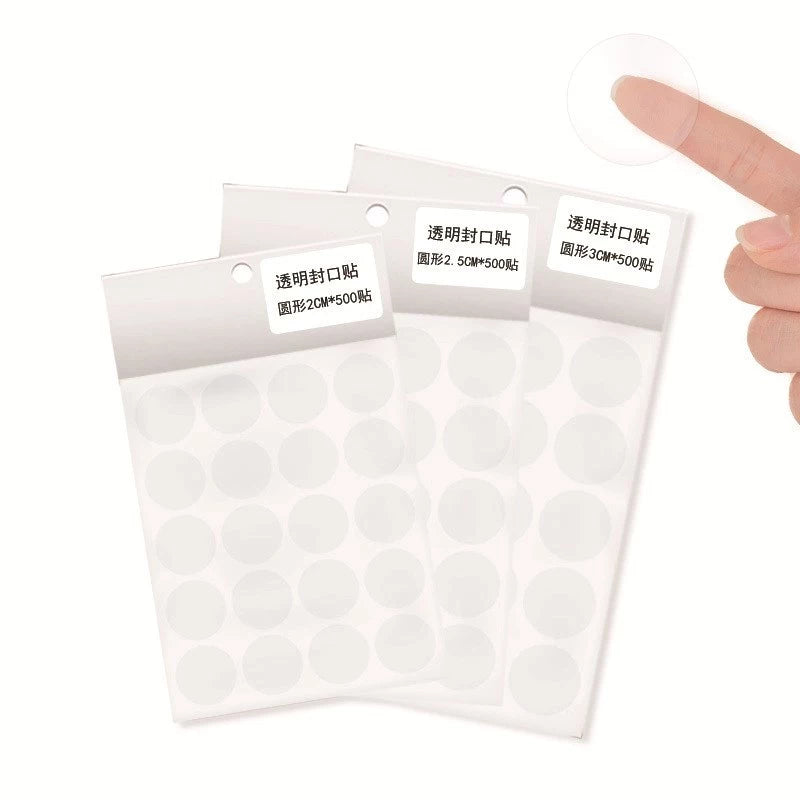 500pcs/sheets Self-adhesive Transparent sealing sticker SHEETS 2CM 2.5CM 3CM flat round