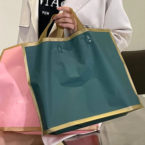 50pcs/set Frosted Gold Lining Tote Bag High Quality Plastic Handlebag and packaging souviner