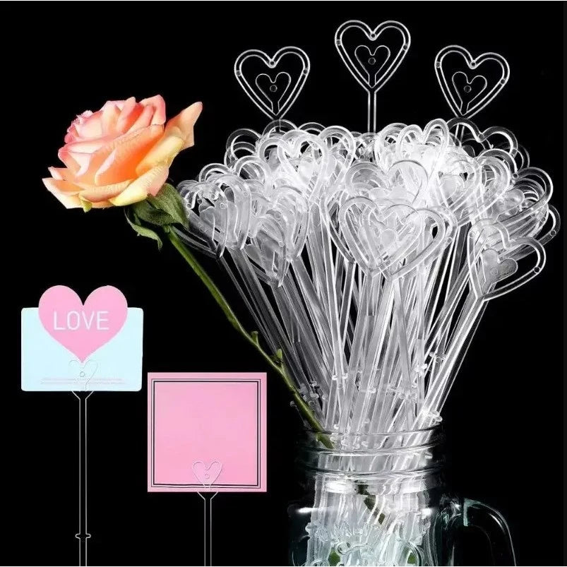 80pcs Plastic Heart Shape Card Holders for Floral Arrangements, Household Item, Wedding Decorations