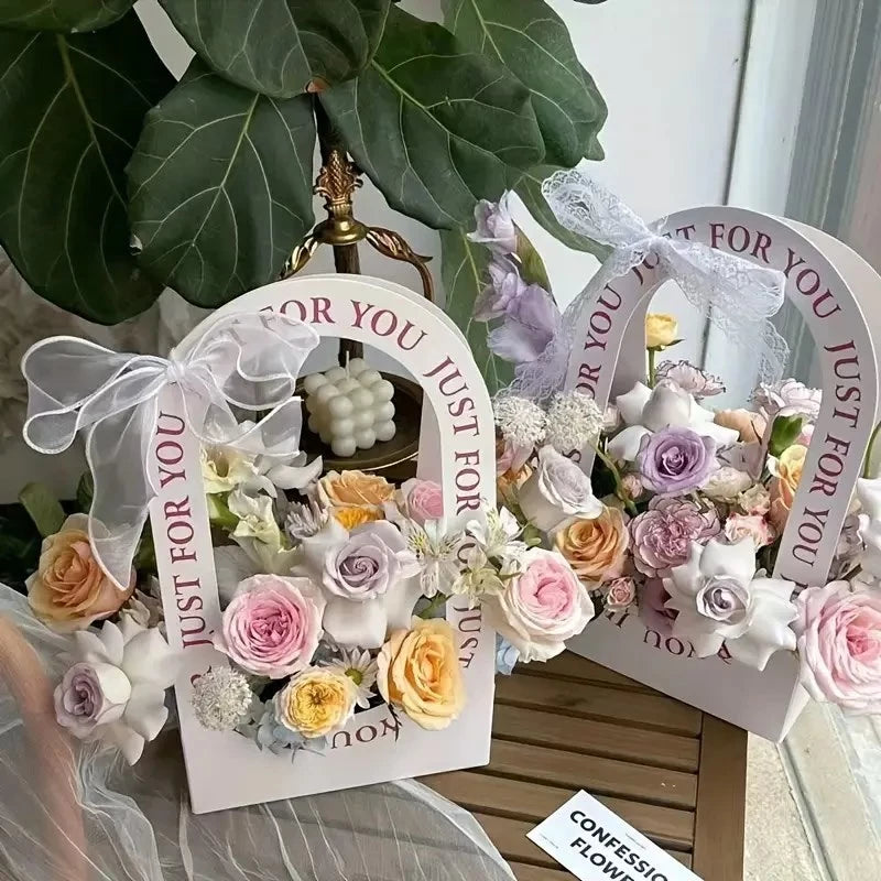 Just For You Flower Gift Box With Handles - Elegant Flower Baskets for Special Occasions
