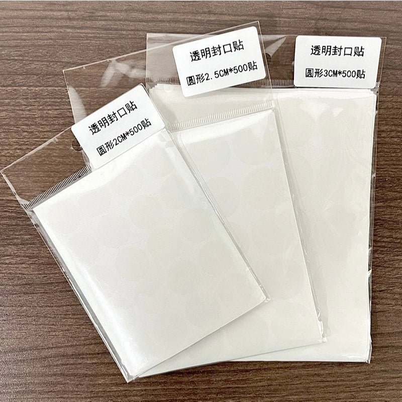 500pcs/sheets Self-adhesive Transparent sealing sticker SHEETS 2CM 2.5CM 3CM flat round