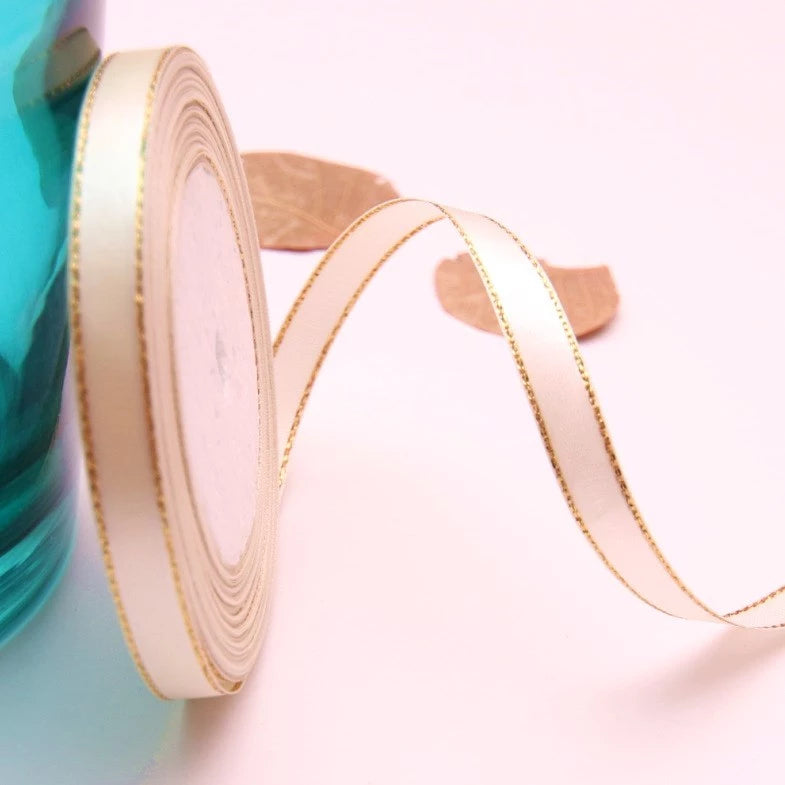 1cm Double Gold Edge Ribbon 1 Roll Gift Wedding Christmas Festival Holiday Package Ribbons