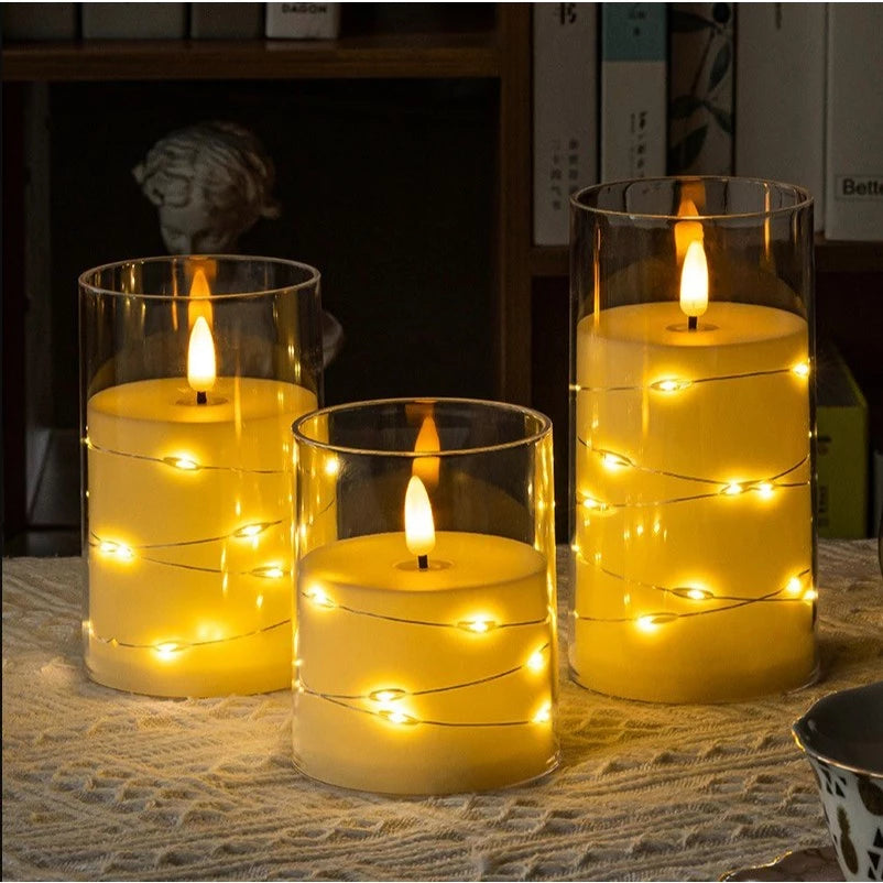 Copper Wire Flameless Candles With Embedded Star Strings, LED candles, Romantic Atmltwosphere Decor.