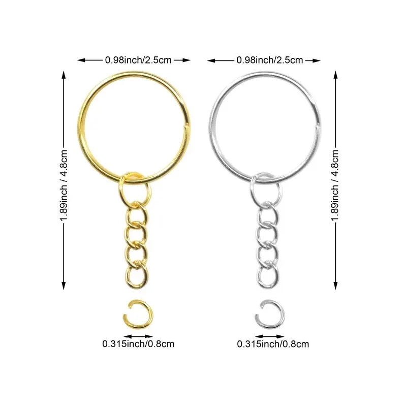 50pcs Aperture Keychain Rings – Silver and Gold Stainless Steel Key Ring Buckles for DIY